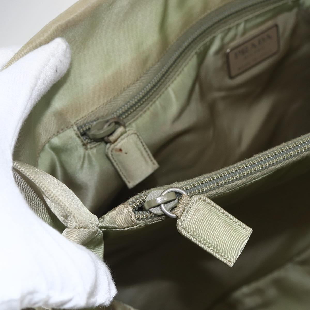 PRADA Tote Bag Nylon Beige Silver Auth 151519