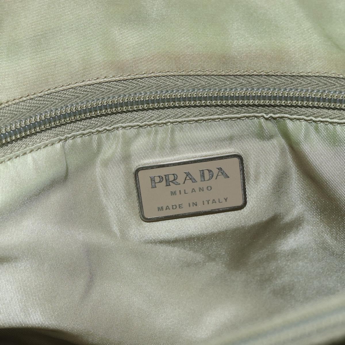 PRADA Tote Bag Nylon Beige Silver Auth 151519