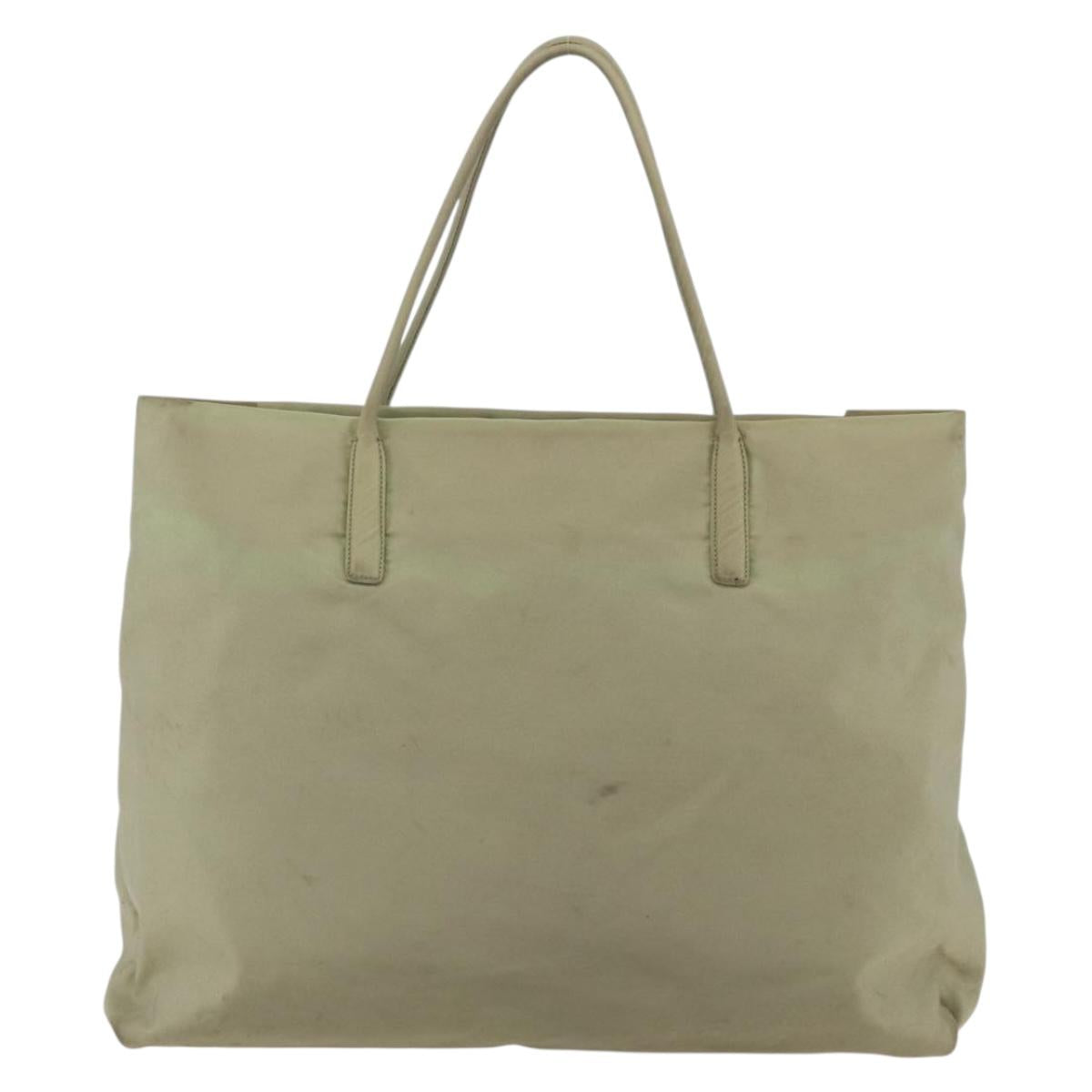 PRADA Tote Bag Nylon Beige Silver Auth 151519