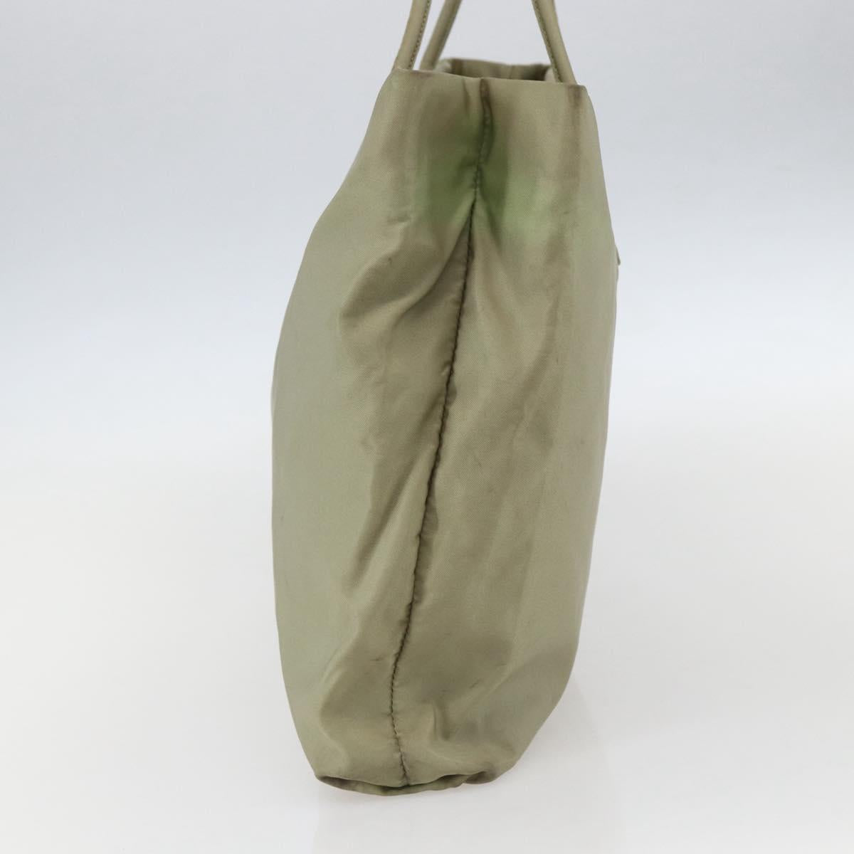 PRADA Tote Bag Nylon Beige Silver Auth 151519