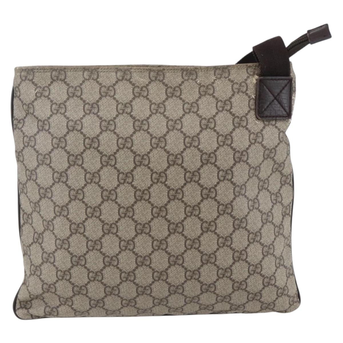 GUCCI GG Supreme Shoulder Bag PVC Beige Silver Auth 151520