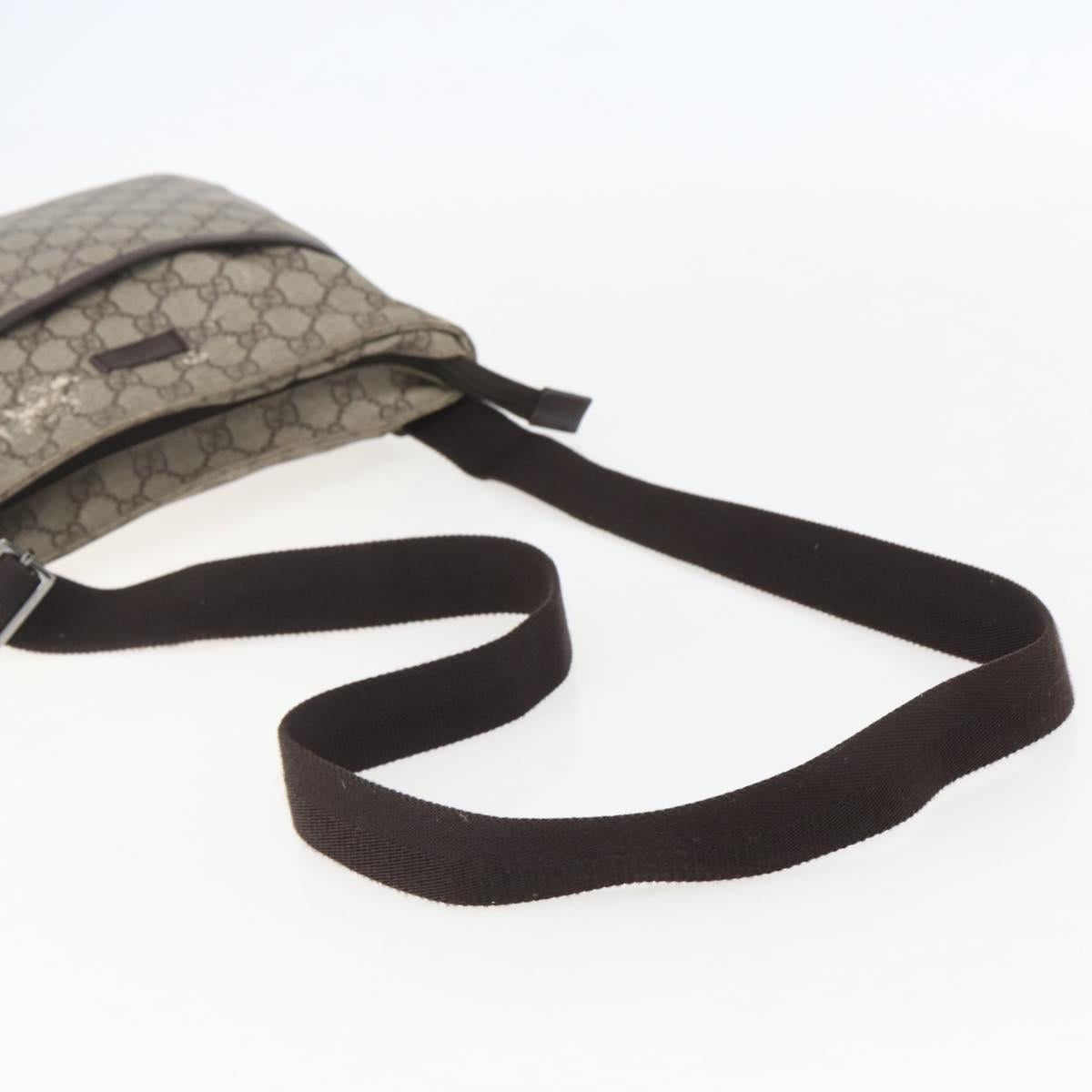 GUCCI GG Supreme Shoulder Bag PVC Beige Silver Auth 151520