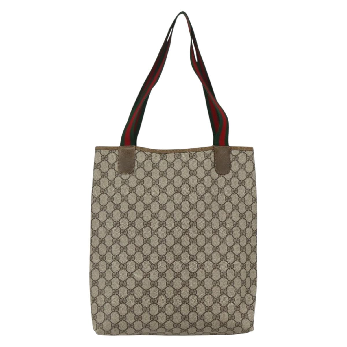 GUCCI GG Supreme Web Sherry Line Tote Bag PVC Beige Red 39 02 003 Auth 151523