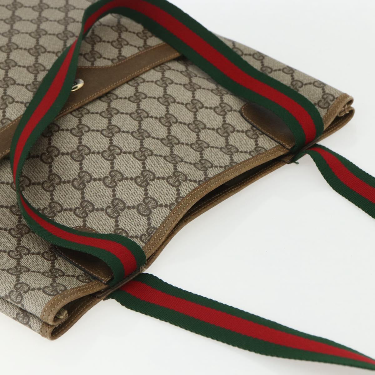 GUCCI GG Supreme Web Sherry Line Tote Bag PVC Beige Red 39 02 003 Auth 151523