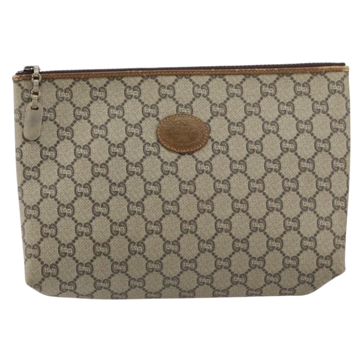 GUCCI GG Plus Supreme Clutch Bag PVC Beige Auth 151524