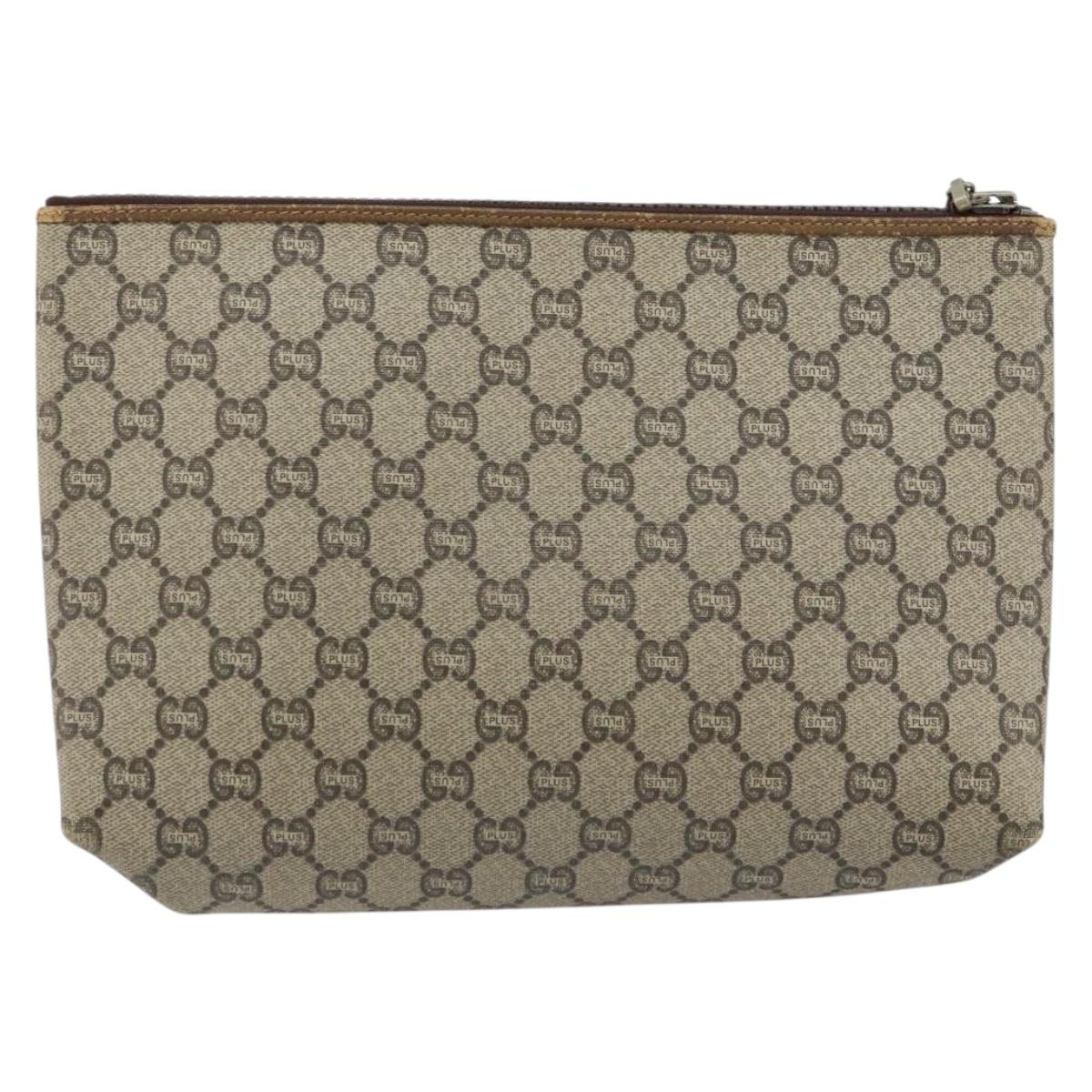 GUCCI GG Plus Supreme Clutch Bag PVC Beige Auth 151524