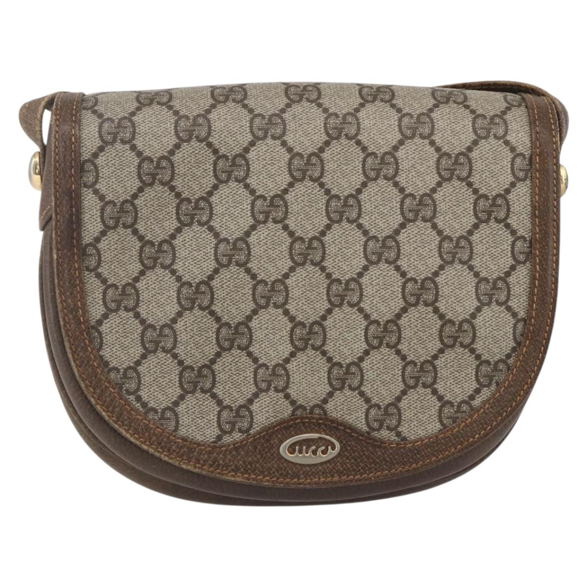 GUCCI GG Supreme Shoulder Bag PVC Beige Gold Auth 151529