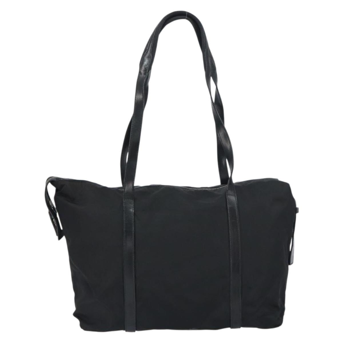 PRADA Tote Bag Nylon Black Silver Auth 151531