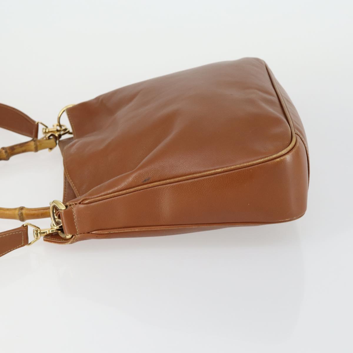 GUCCI Bamboo Shoulder Bag Leather 2way Brown Gold 001 2113 1638 Auth 151532
