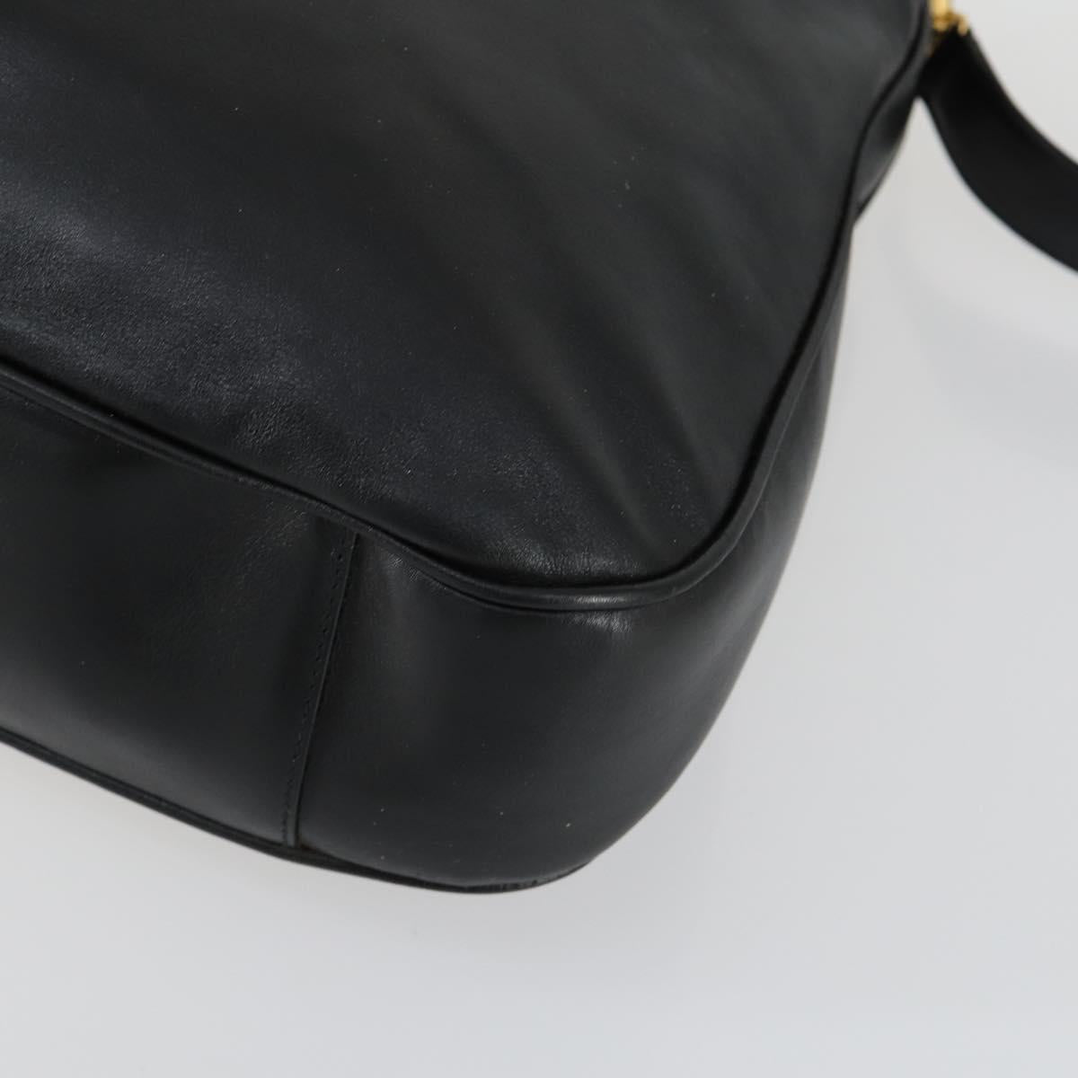 GUCCI Bamboo Shoulder Bag Leather 2way Black Gold 001 1577 2615 Auth 151534
