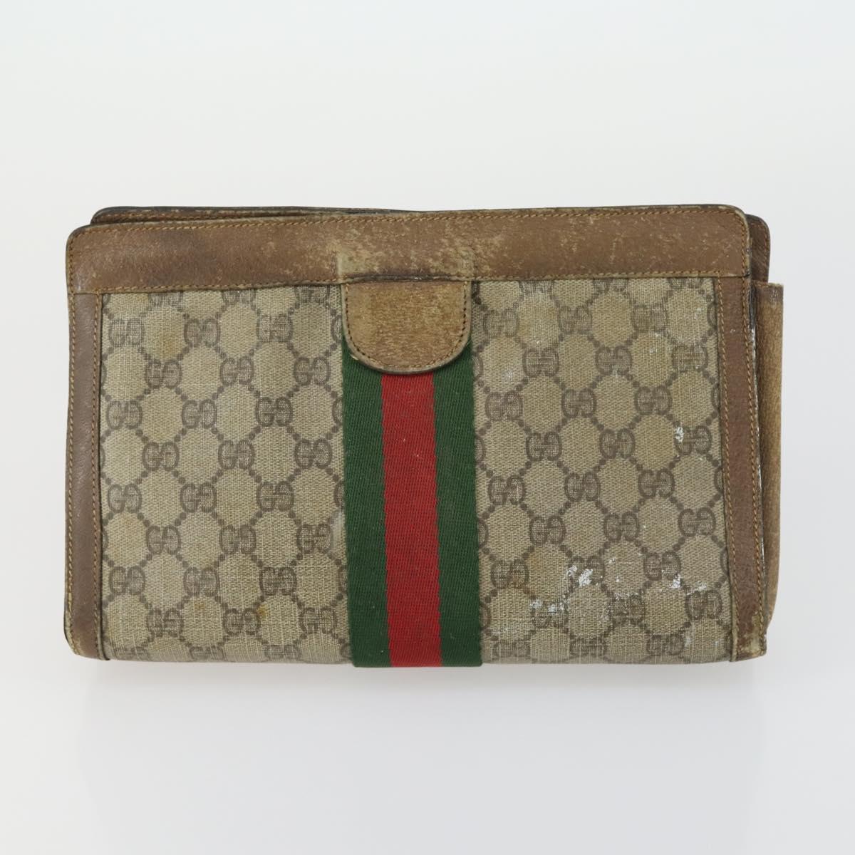 GUCCI GG Supreme Clutch Bag PVC 4 Set Beige Auth 151535