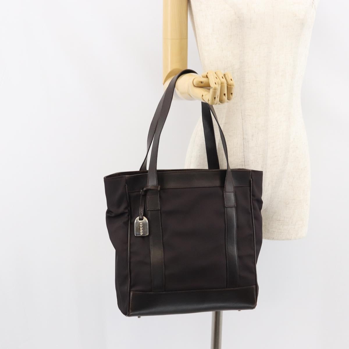 GUCCI Tote Bag Canvas Brown Silver 002 1705 0405 Auth 151538