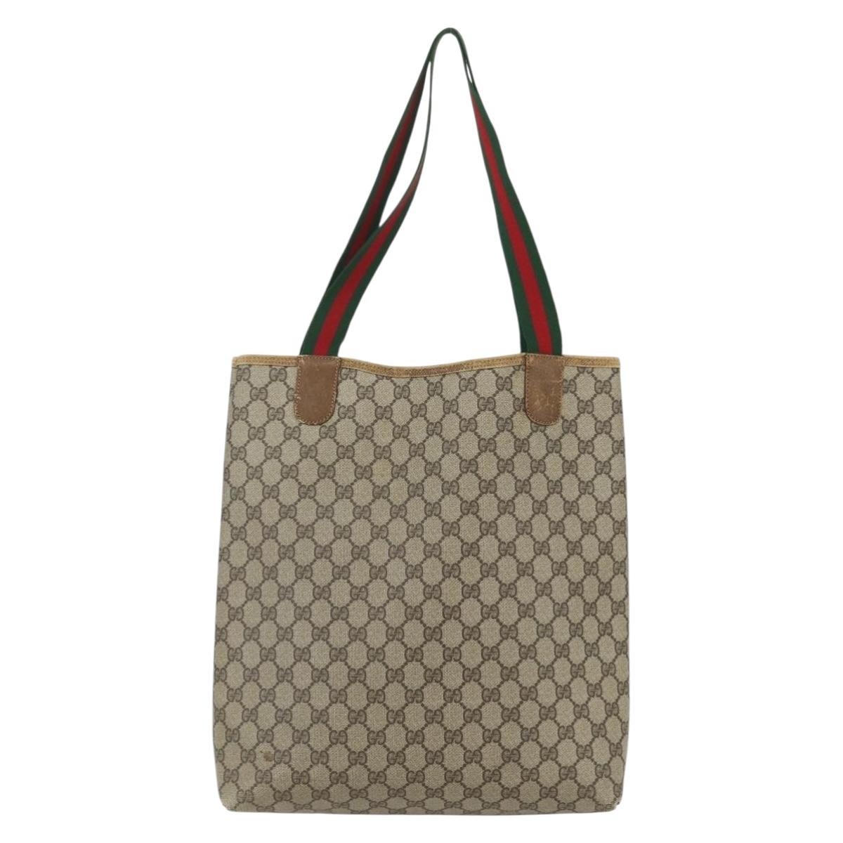 GUCCI GG Supreme Web Sherry Line Tote Bag PVC Beige Red 40 02 003 Auth 151539