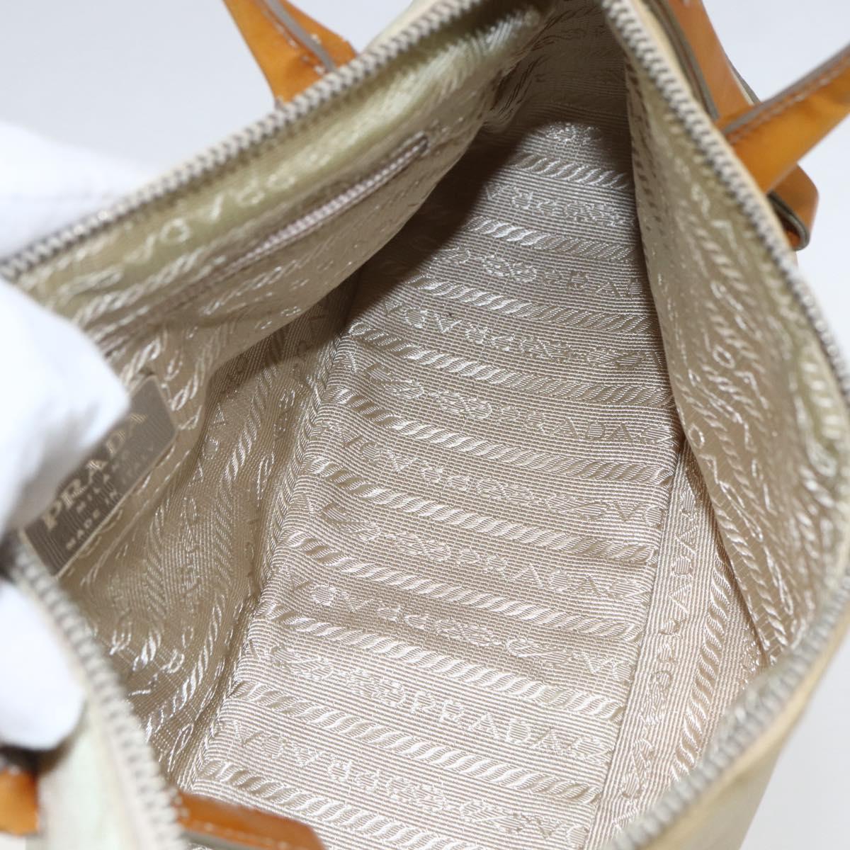 PRADA Hand Bag Nylon Beige Silver Auth 151542