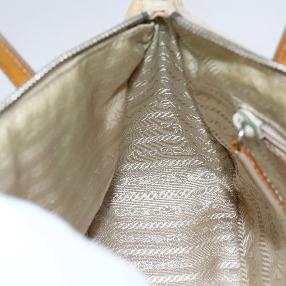 PRADA Hand Bag Nylon Beige Silver Auth 151542