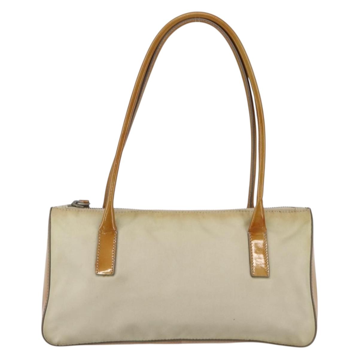 PRADA Hand Bag Nylon Beige Silver Auth 151542