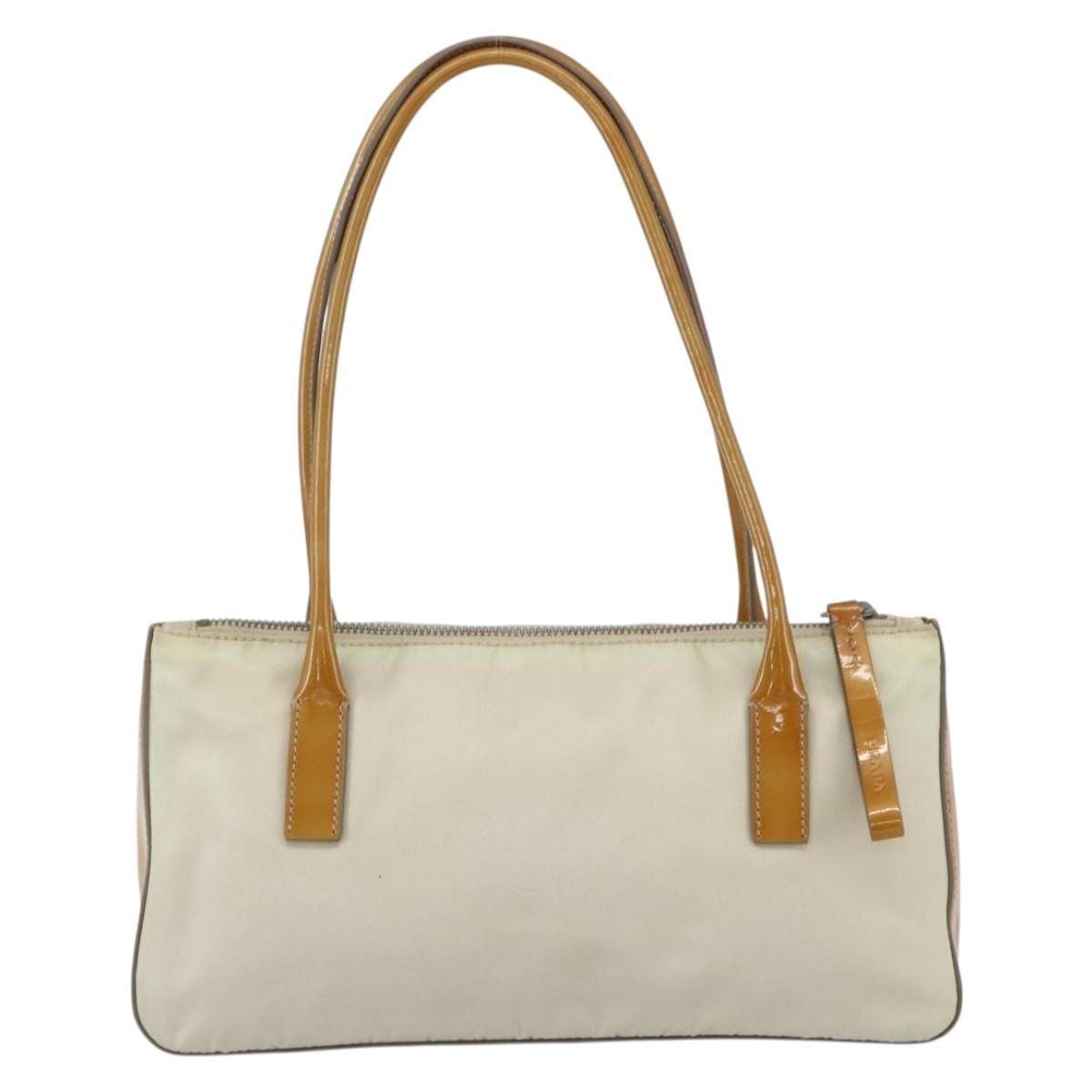 PRADA Hand Bag Nylon Beige Silver Auth 151542