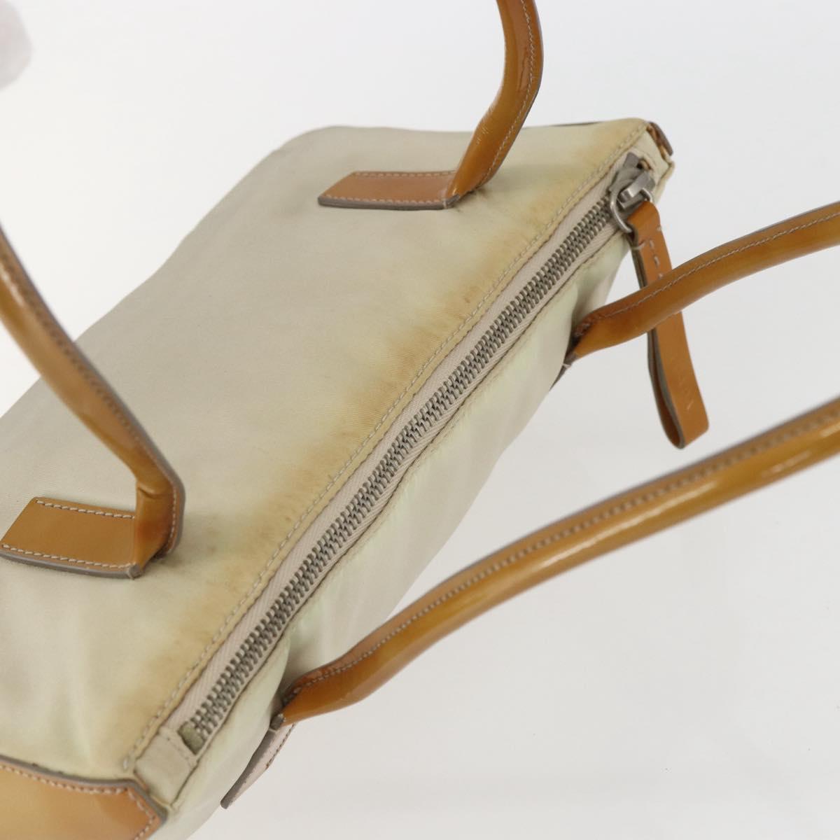 PRADA Hand Bag Nylon Beige Silver Auth 151542