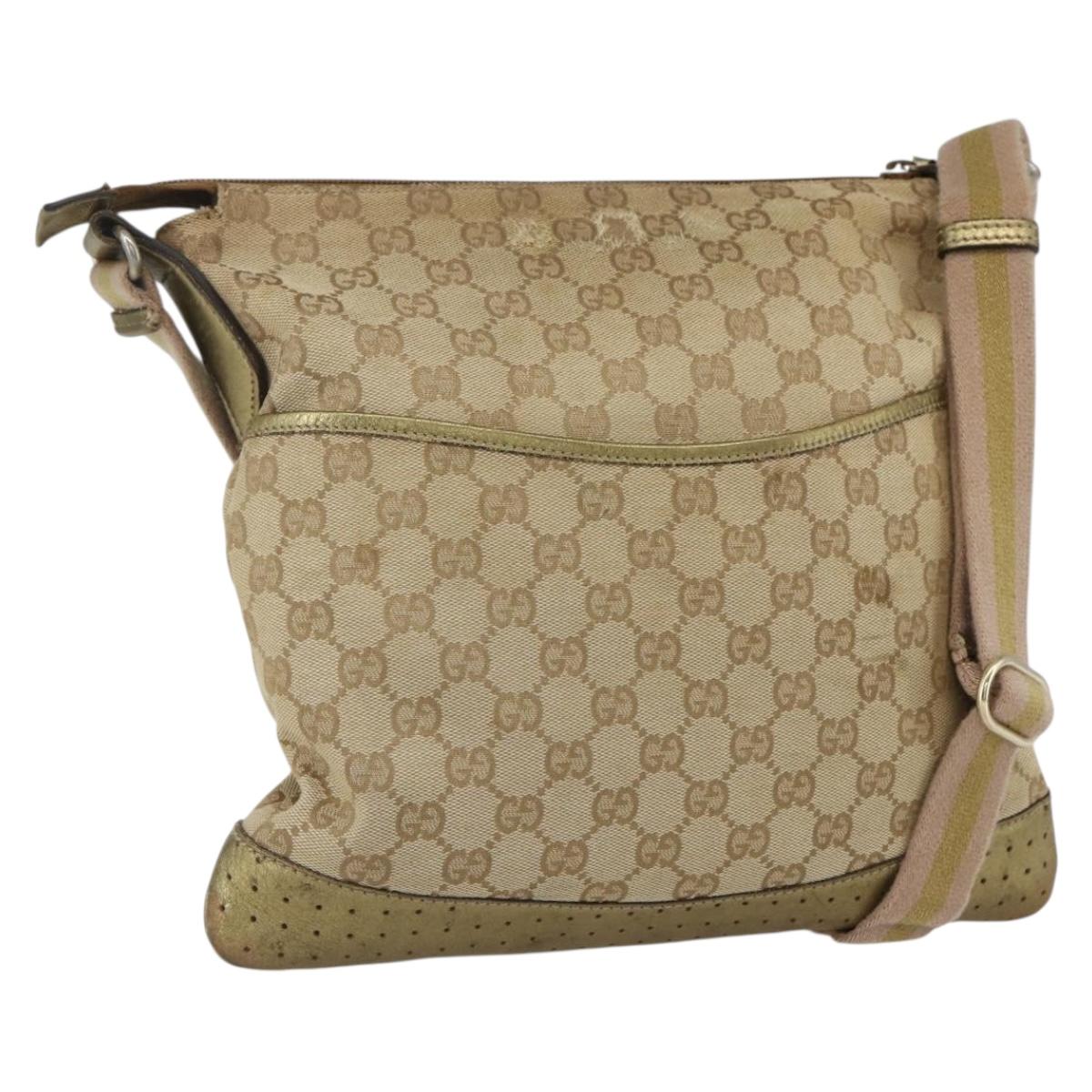 GUCCI GG Canvas Sherry Line Shoulder Bag Beige Gold 145857 Auth 151543