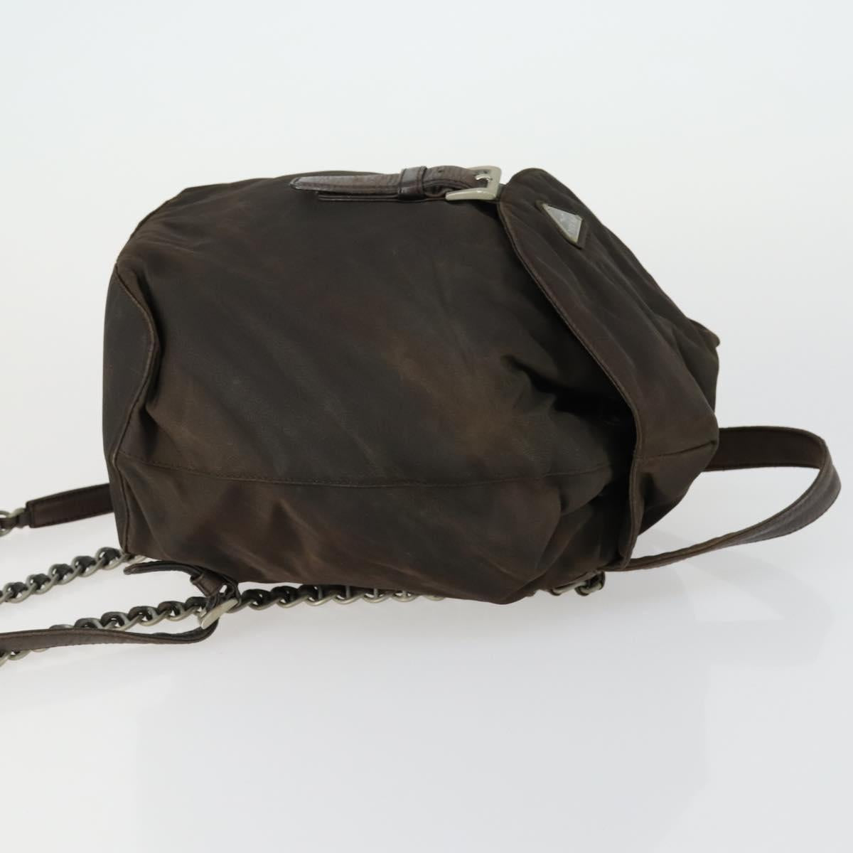 PRADA Backpack Nylon Brown Silver Auth 151544