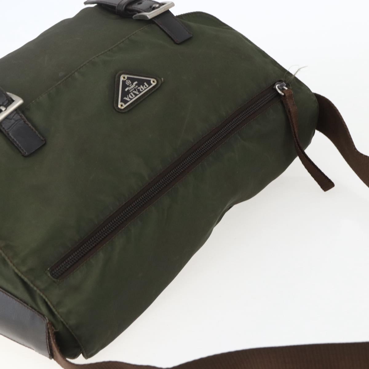 PRADA Shoulder Bag Nylon Green Silver Auth 151545