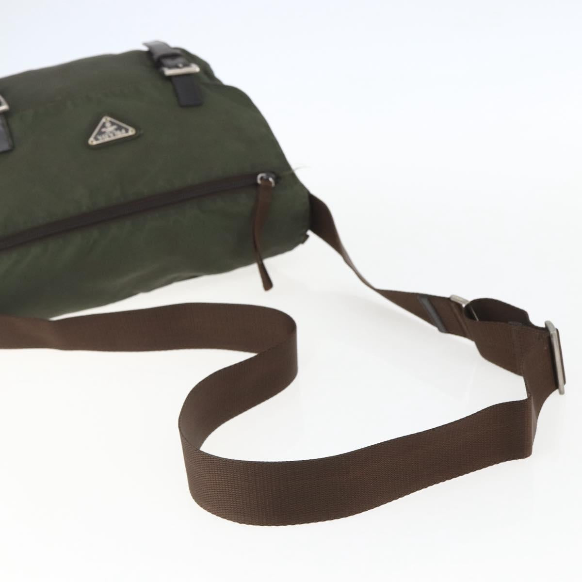 PRADA Shoulder Bag Nylon Green Silver Auth 151545