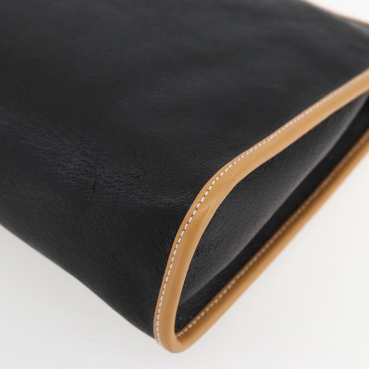 GUCCI Clutch Bag Leather Black Gold Auth 151548