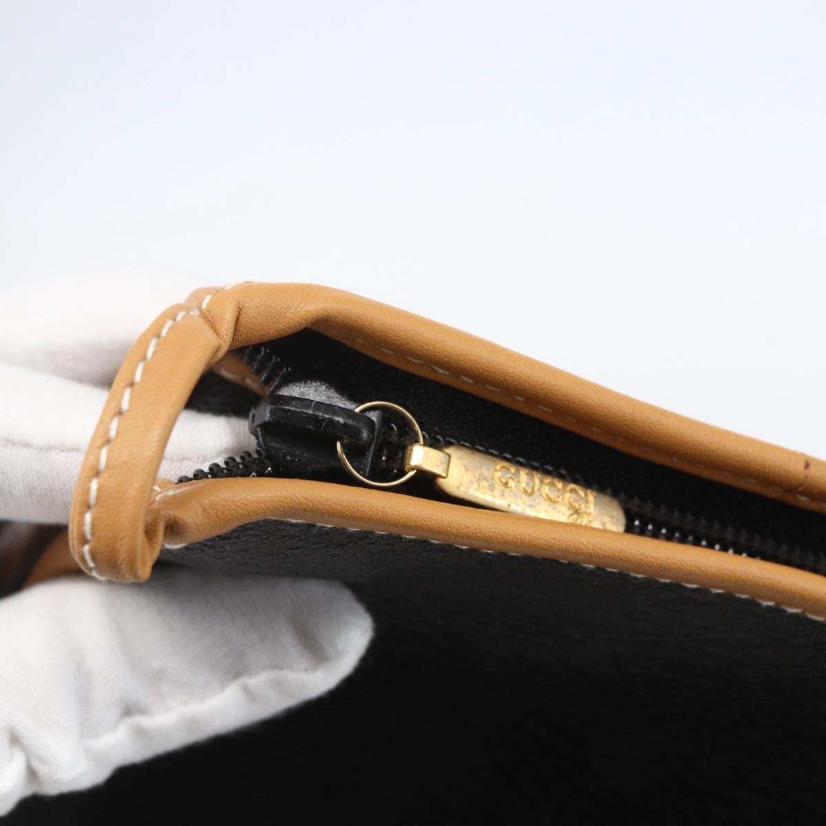 GUCCI Clutch Bag Leather Black Gold Auth 151548