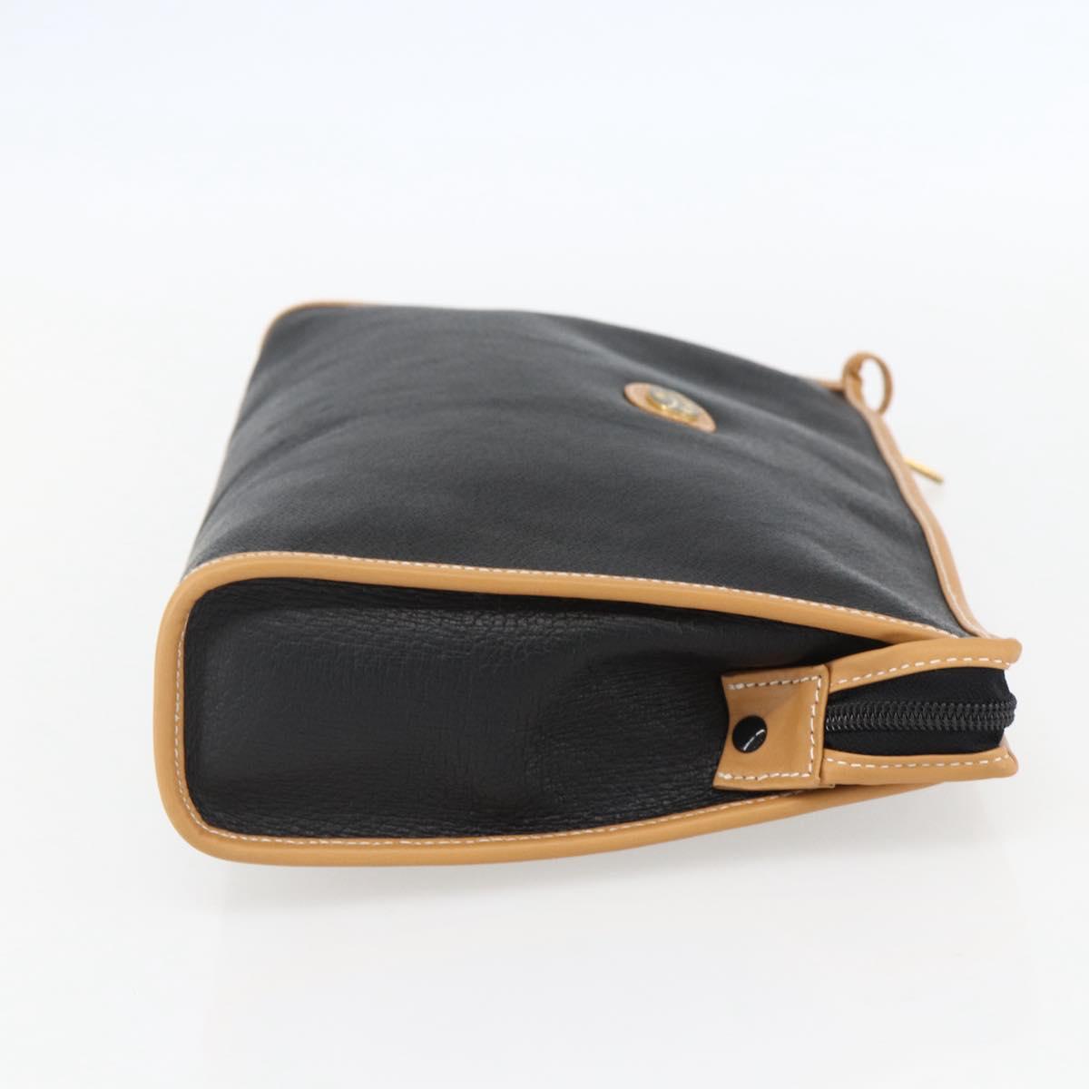 GUCCI Clutch Bag Leather Black Gold Auth 151548