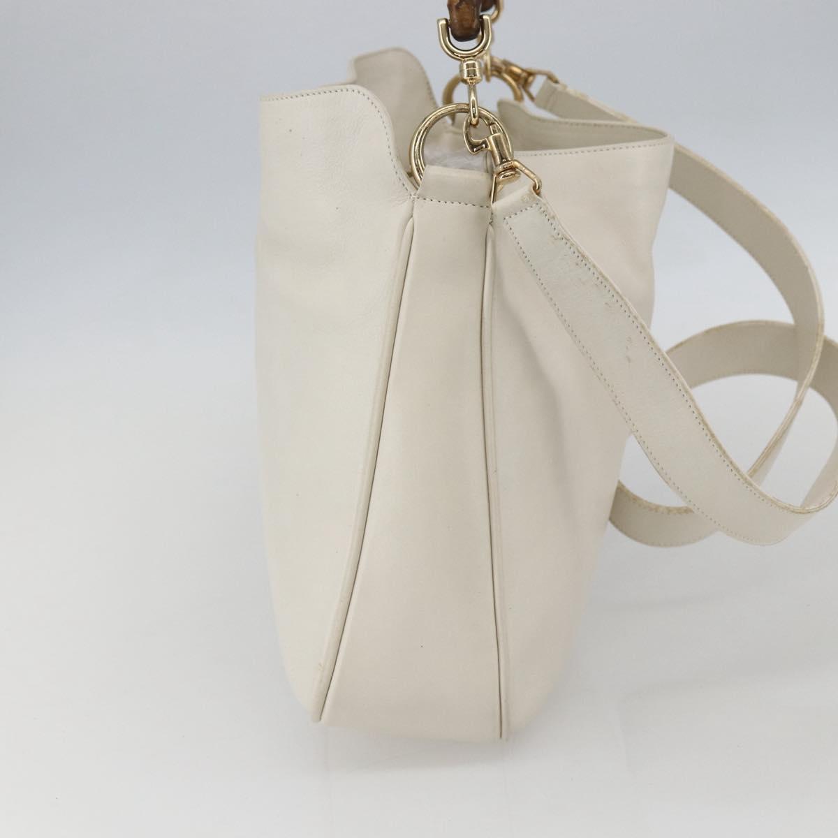 GUCCI Bamboo Shoulder Bag Leather 2way White Gold 001 3444 1638 Auth 151551