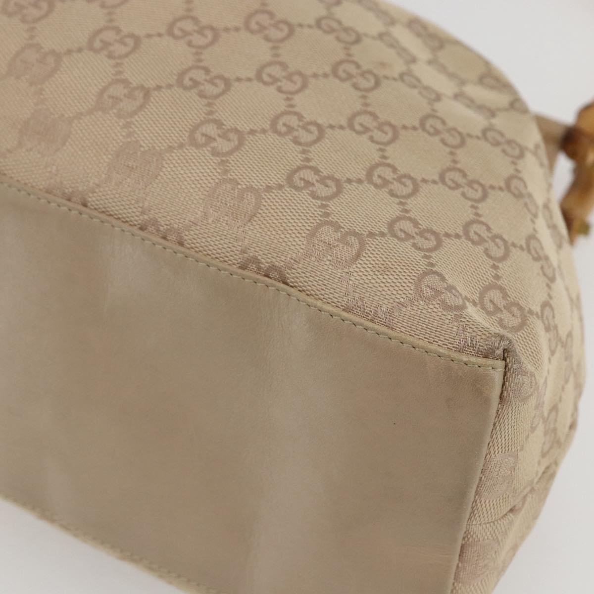 GUCCI GG Canvas Bamboo Shoulder Bag Beige Gold Auth 151554