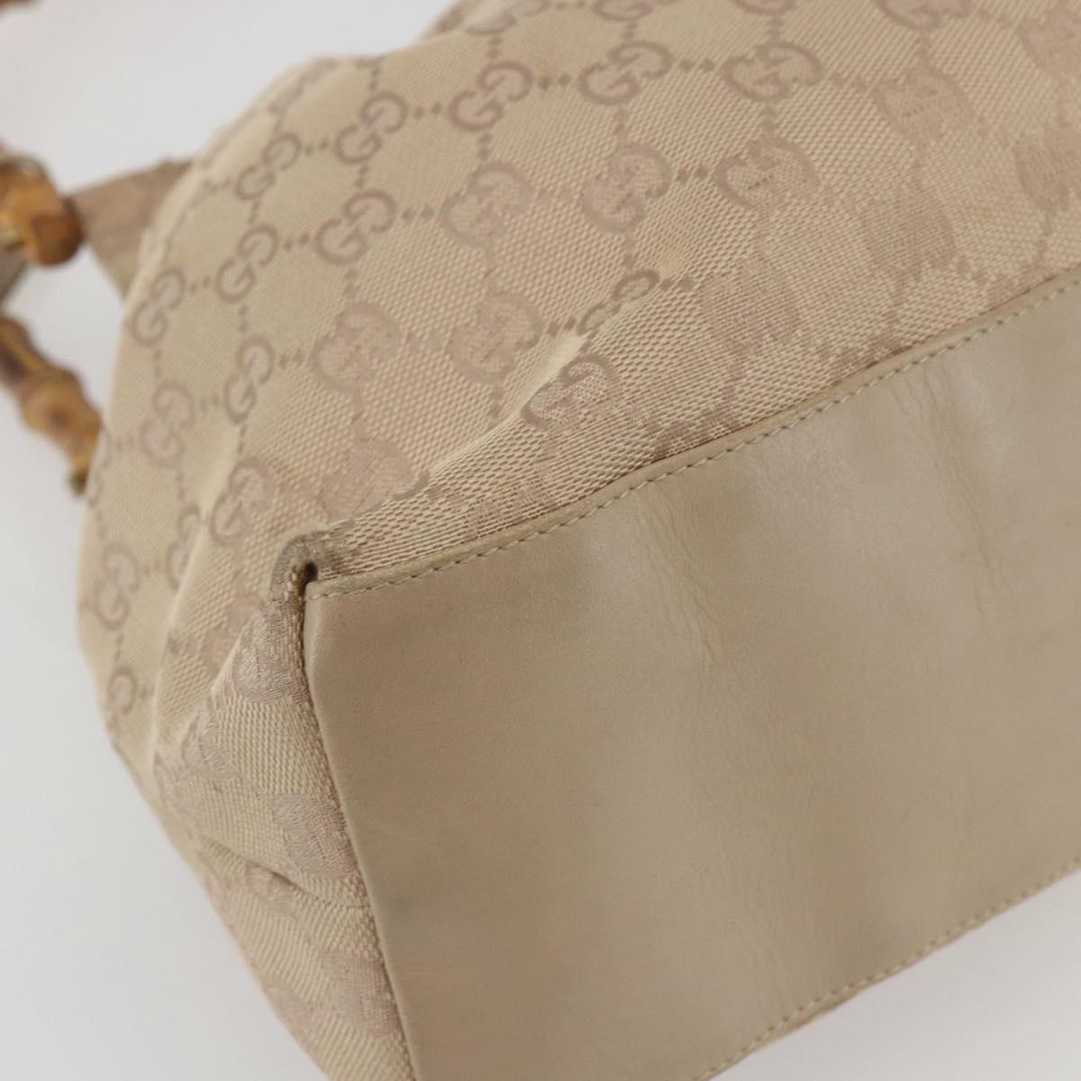 GUCCI GG Canvas Bamboo Shoulder Bag Beige Gold Auth 151554