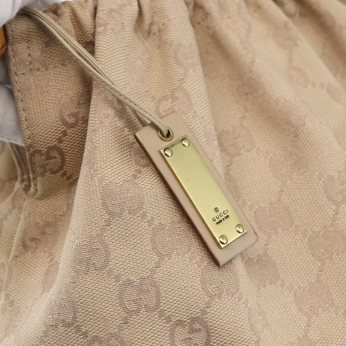 GUCCI GG Canvas Bamboo Shoulder Bag Beige Gold Auth 151554