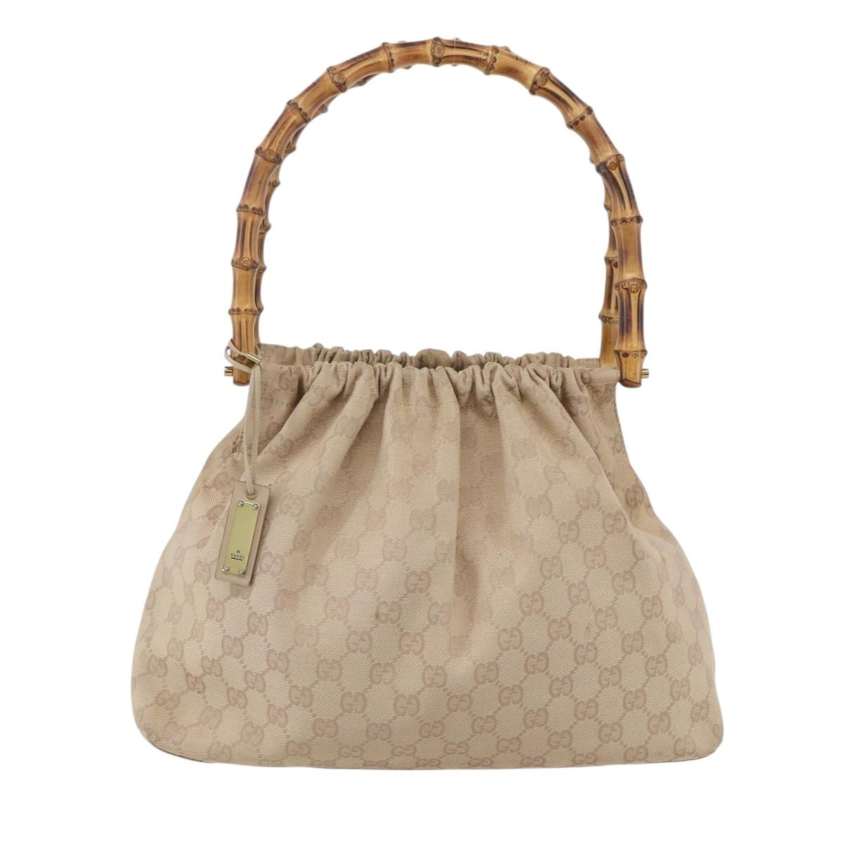 GUCCI GG Canvas Bamboo Shoulder Bag Beige Gold Auth 151554