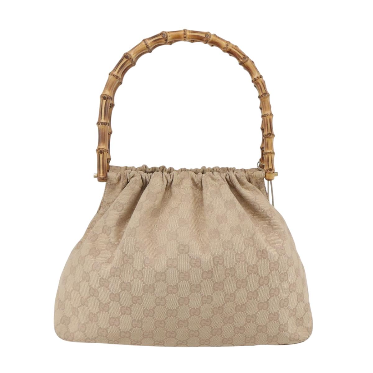 GUCCI GG Canvas Bamboo Shoulder Bag Beige Gold Auth 151554