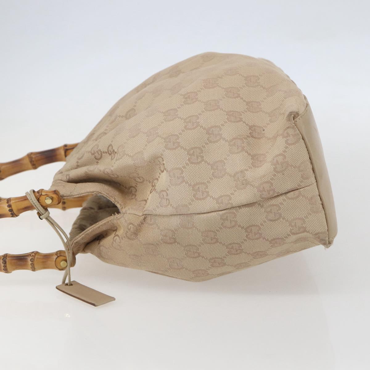 GUCCI GG Canvas Bamboo Shoulder Bag Beige Gold Auth 151554