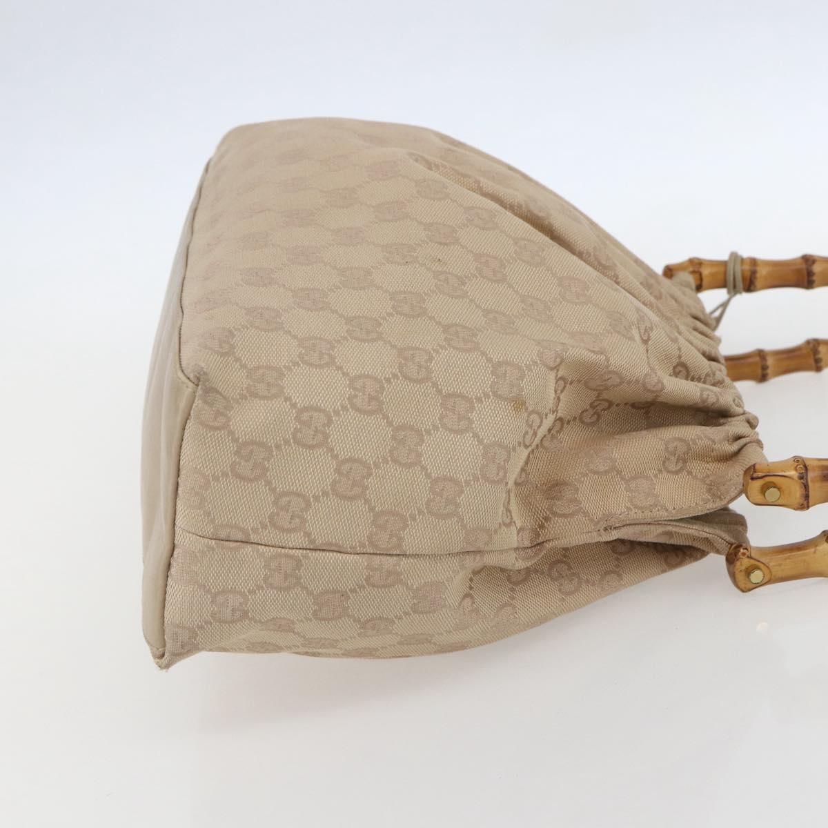 GUCCI GG Canvas Bamboo Shoulder Bag Beige Gold Auth 151554