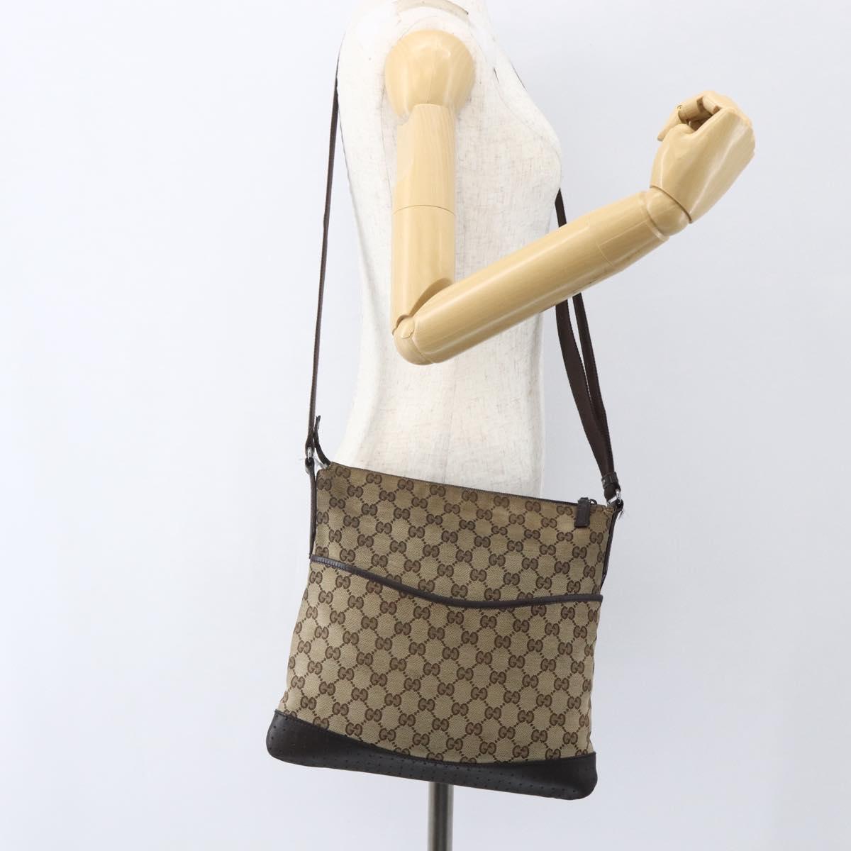 GUCCI GG Canvas Shoulder Bag Beige Silver 145857 Auth 151556