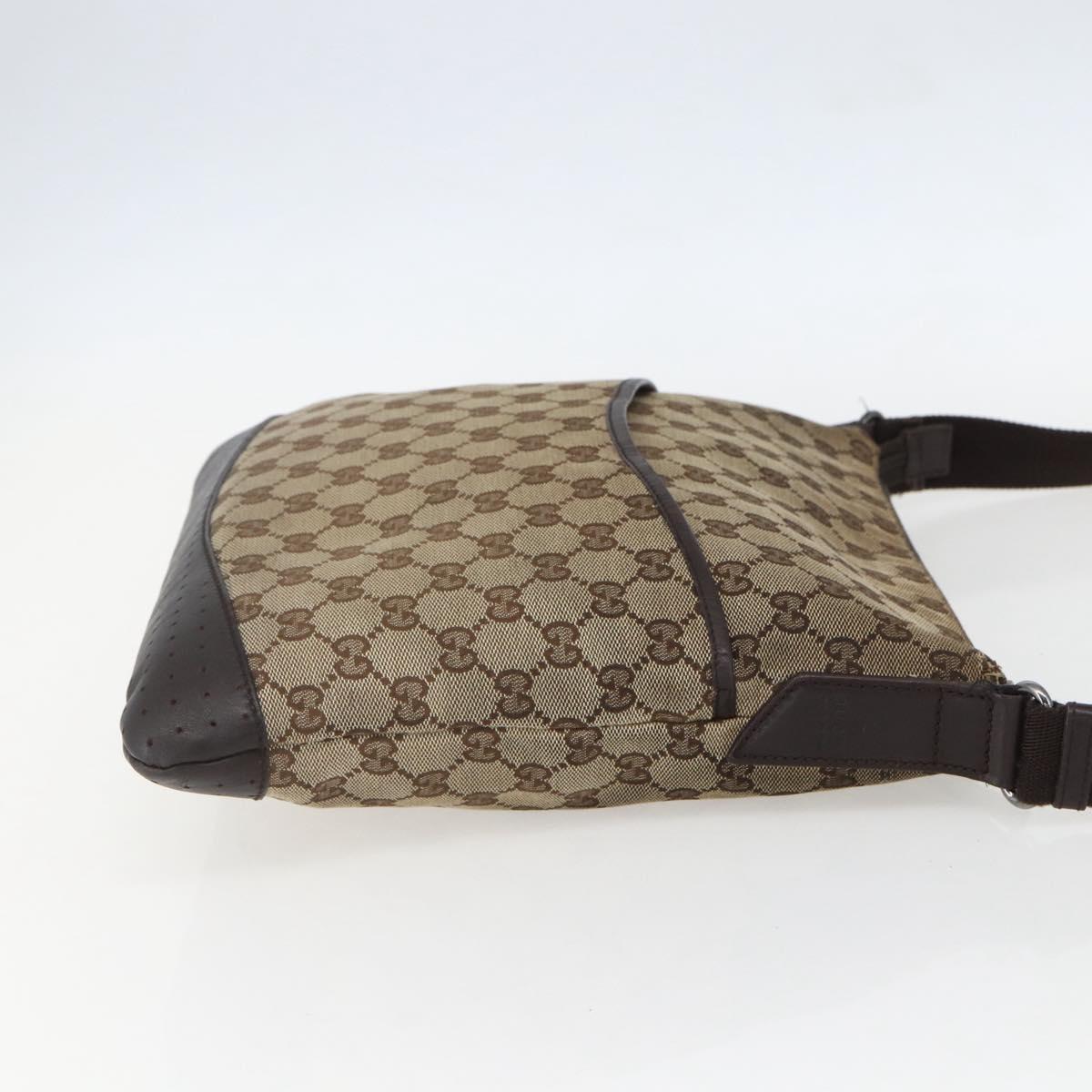 GUCCI GG Canvas Shoulder Bag Beige Silver 145857 Auth 151556