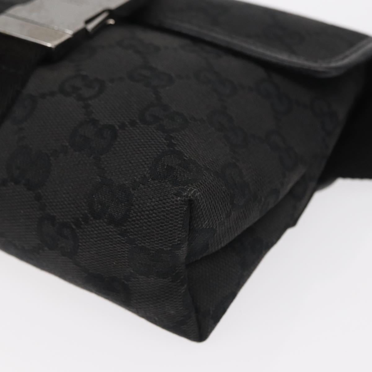 GUCCI GG Canvas Waist Bag Black Silver 131236 Auth 151557