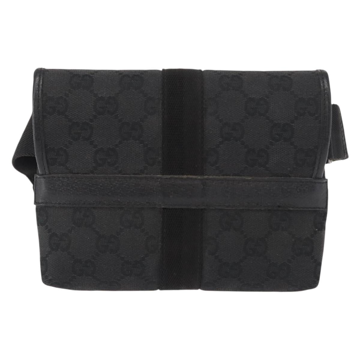 GUCCI GG Canvas Waist Bag Black Silver 131236 Auth 151557