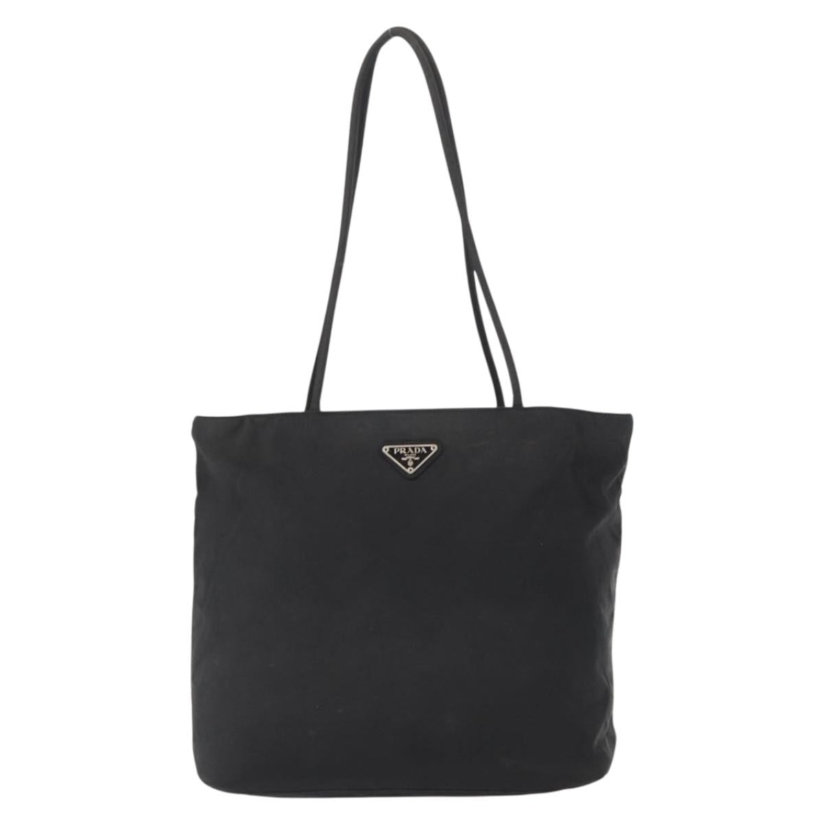 PRADA Tote Bag Nylon Black Silver Auth 151558