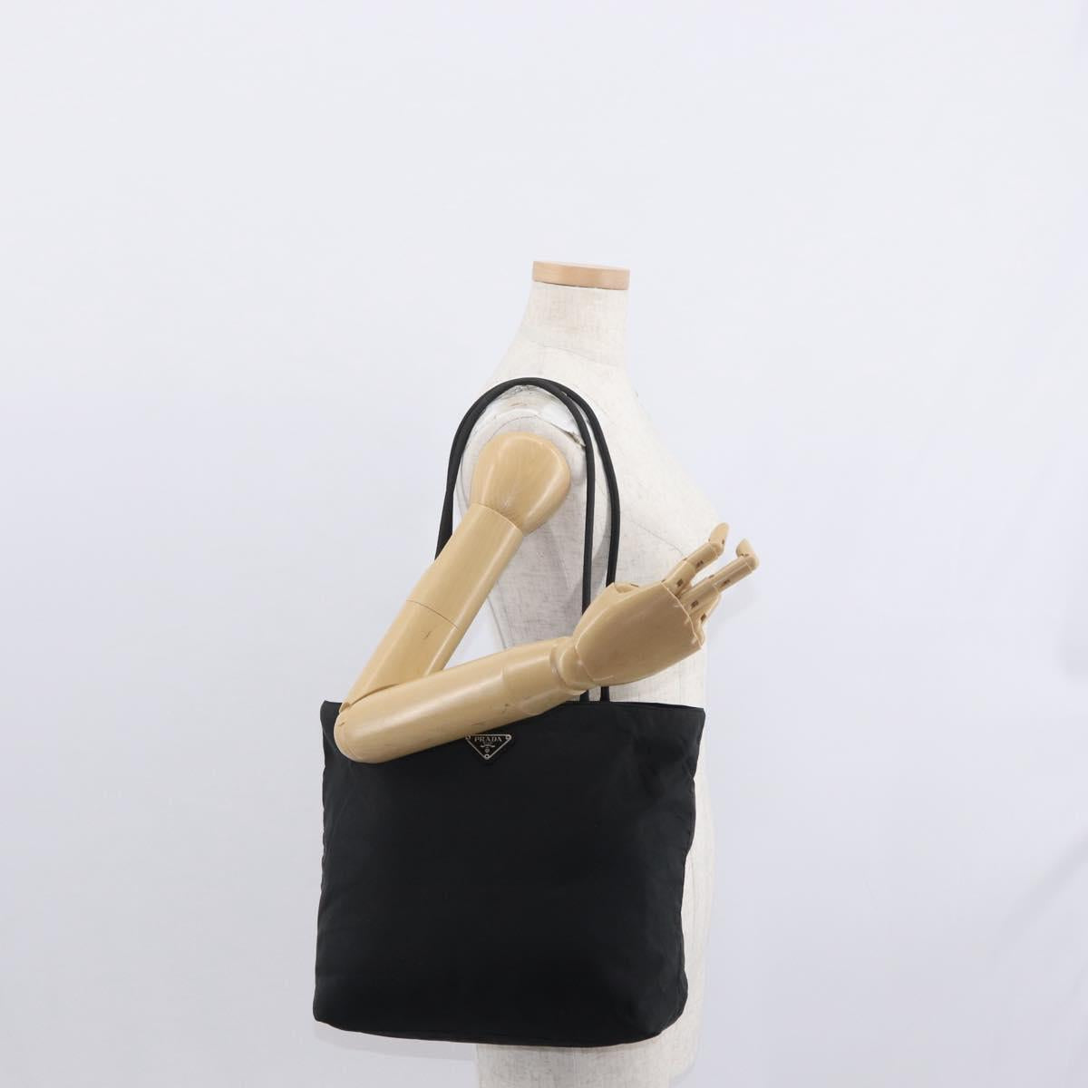 PRADA Tote Bag Nylon Black Silver Auth 151558