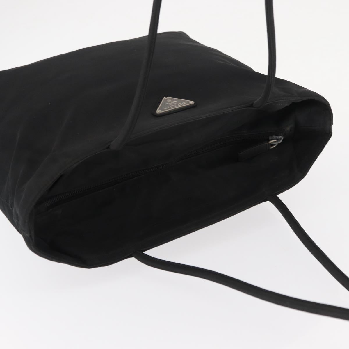 PRADA Tote Bag Nylon Black Silver Auth 151558