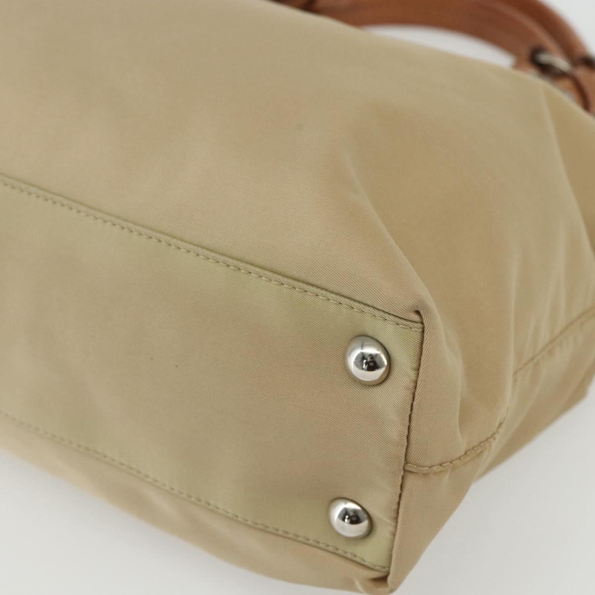 PRADA Hand Bag Nylon Beige Silver Auth 151559