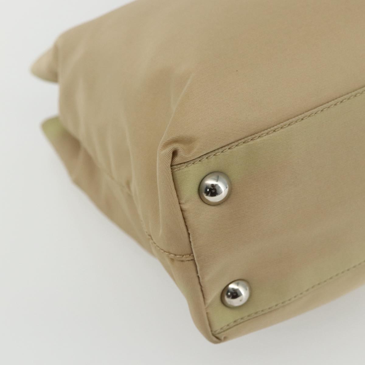 PRADA Hand Bag Nylon Beige Silver Auth 151559