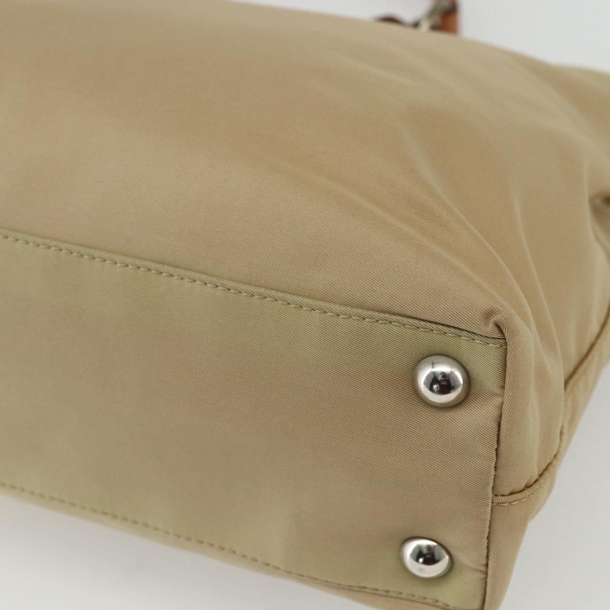 PRADA Hand Bag Nylon Beige Silver Auth 151559