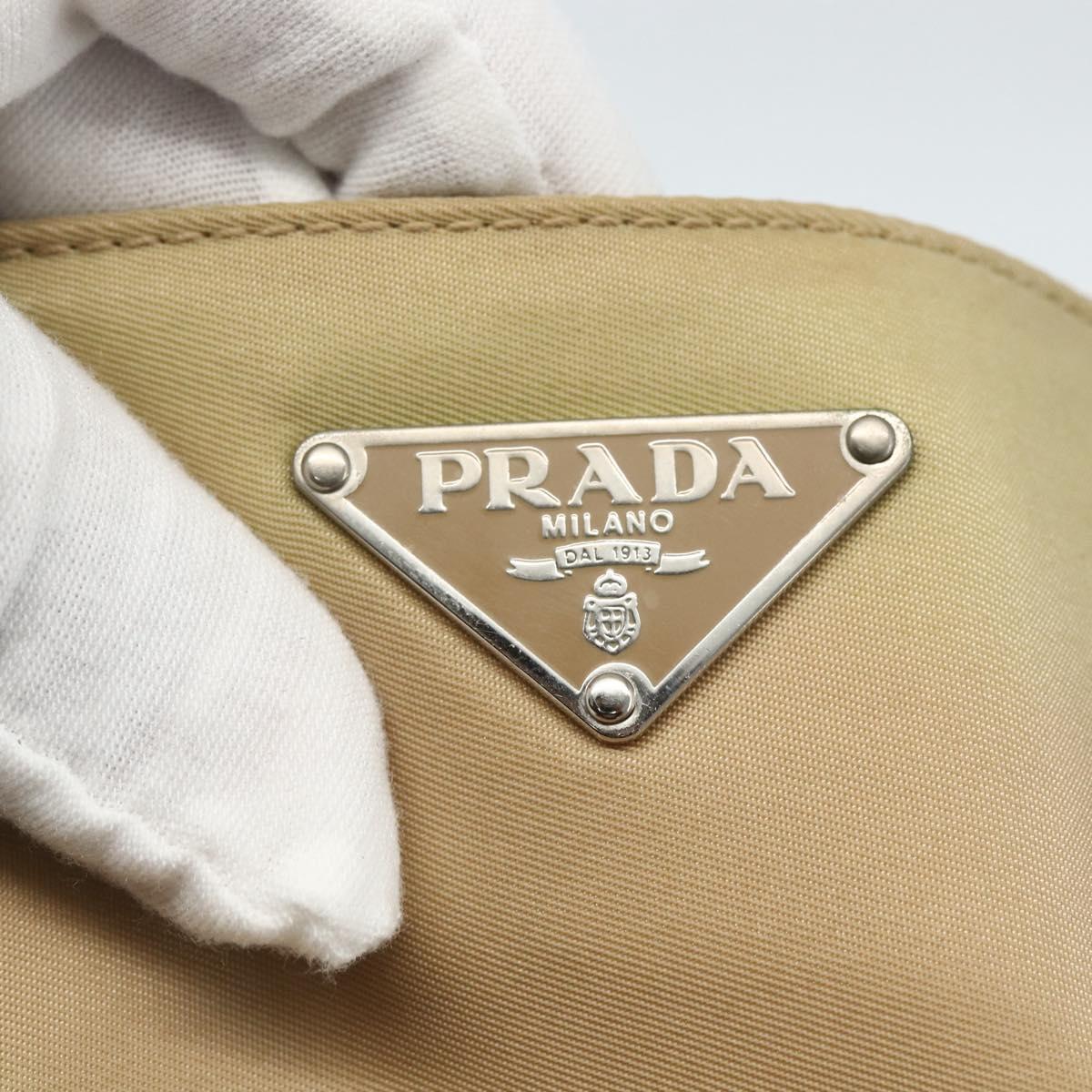PRADA Hand Bag Nylon Beige Silver Auth 151559
