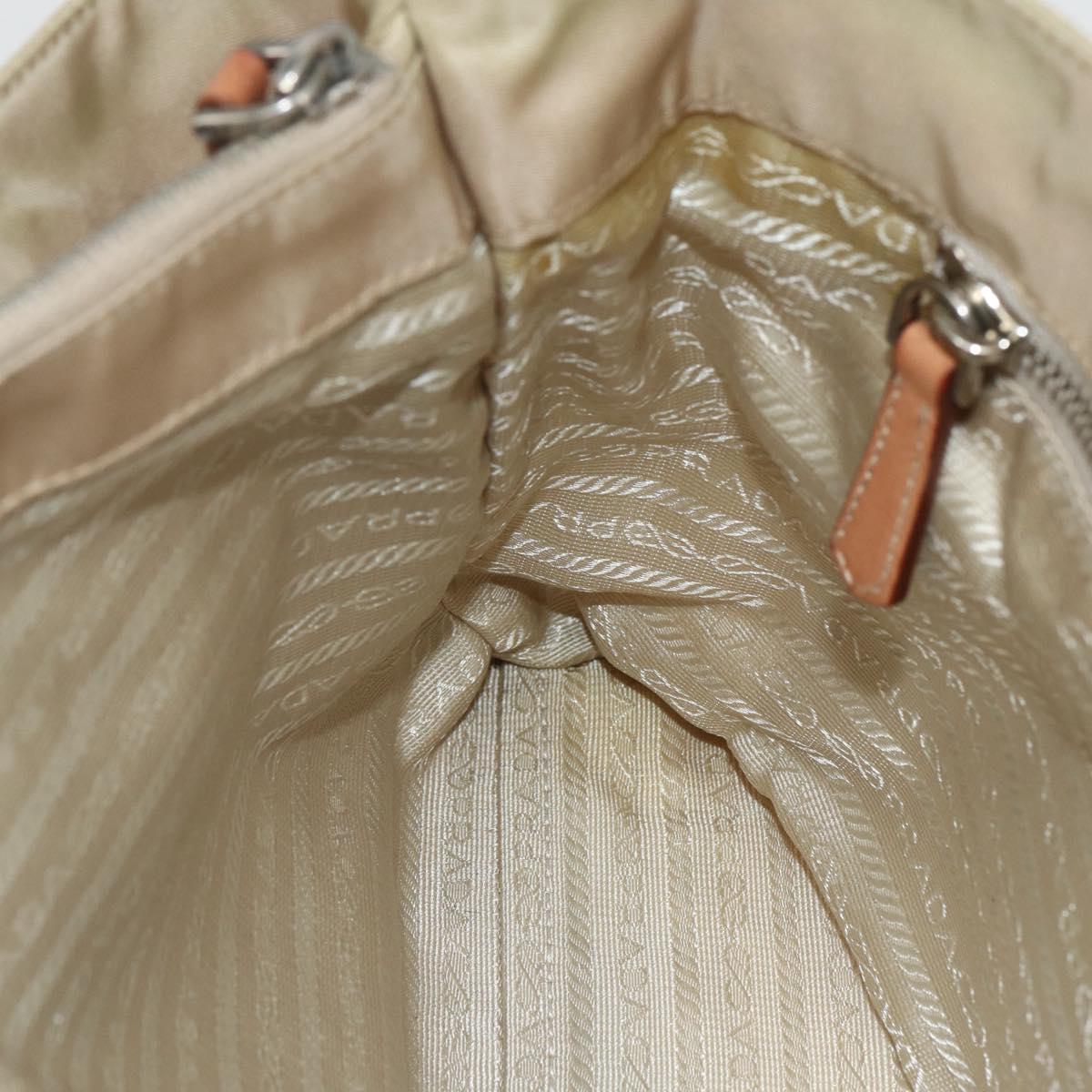 PRADA Hand Bag Nylon Beige Silver Auth 151559