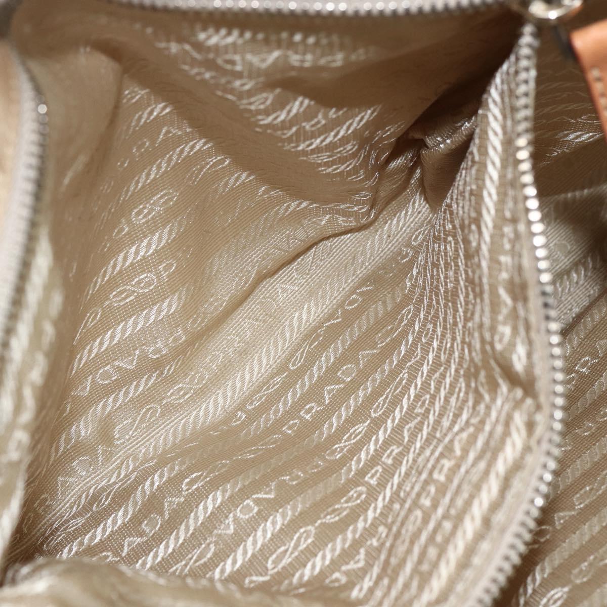 PRADA Hand Bag Nylon Beige Silver Auth 151559